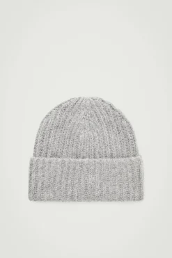 New COS RIBBED ALPACA-BLEND BEANIE GRAY