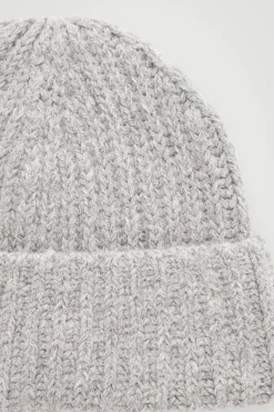 New COS RIBBED ALPACA-BLEND BEANIE GRAY