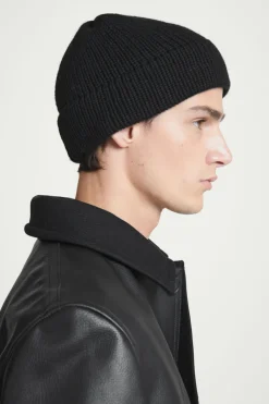 Online COS RIBBED CASHMERE-BLEND BEANIE BLACK