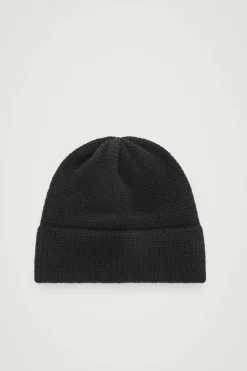 Online COS RIBBED CASHMERE-BLEND BEANIE BLACK
