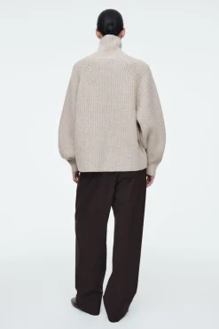 Hot COS RIBBED CASHMERE-BLEND FUNNEL-NECK SWEATER BEIGE MÉLANGE