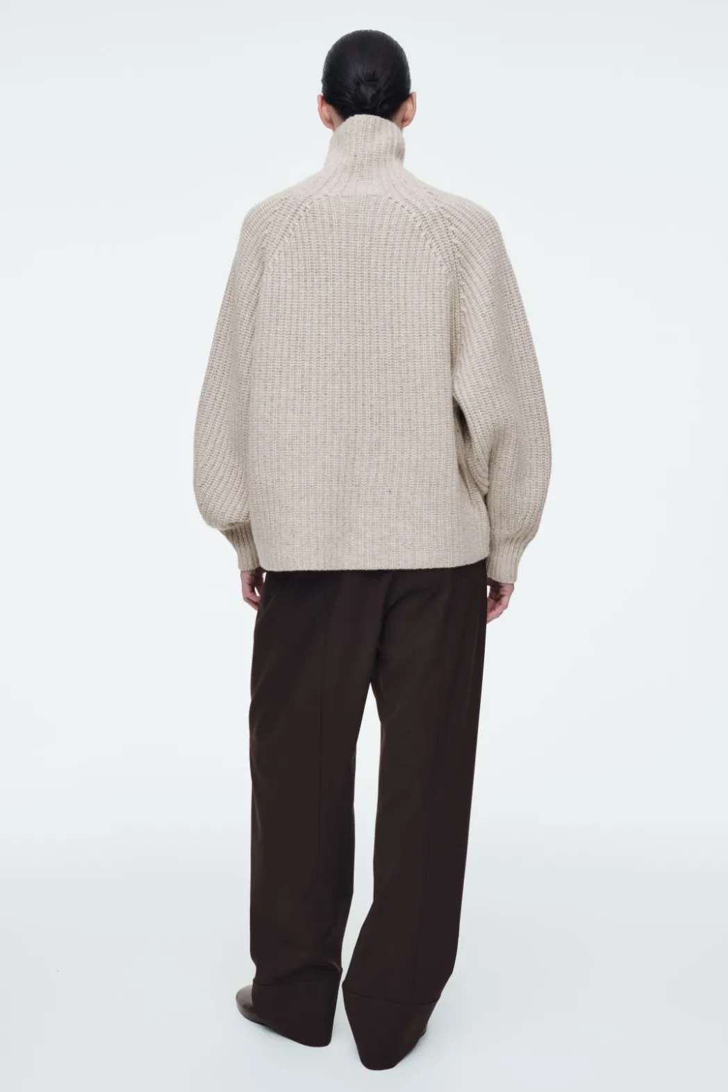 Hot COS RIBBED CASHMERE-BLEND FUNNEL-NECK SWEATER BEIGE MÉLANGE