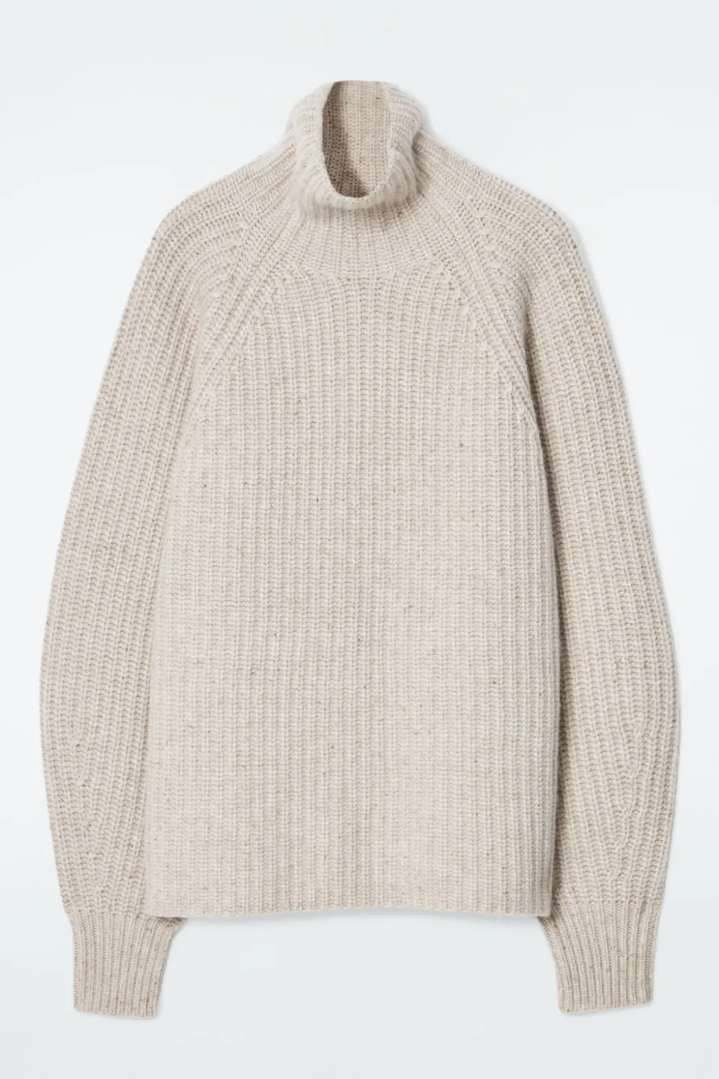 Hot COS RIBBED CASHMERE-BLEND FUNNEL-NECK SWEATER BEIGE MÉLANGE