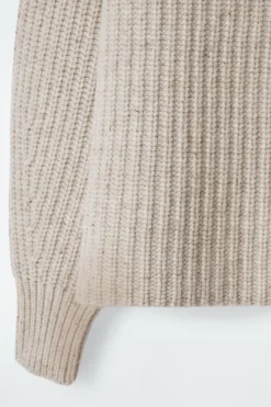 Hot COS RIBBED CASHMERE-BLEND FUNNEL-NECK SWEATER BEIGE MÉLANGE
