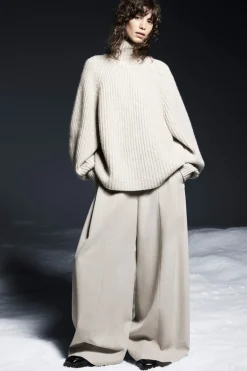 Hot COS RIBBED CASHMERE-BLEND FUNNEL-NECK SWEATER BEIGE MÉLANGE
