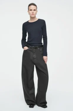 Sale COS RIBBED JERSEY LONG-SLEEVED TOP NAVY