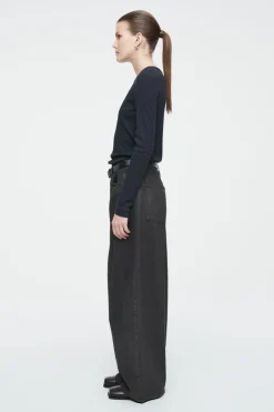 Sale COS RIBBED JERSEY LONG-SLEEVED TOP NAVY