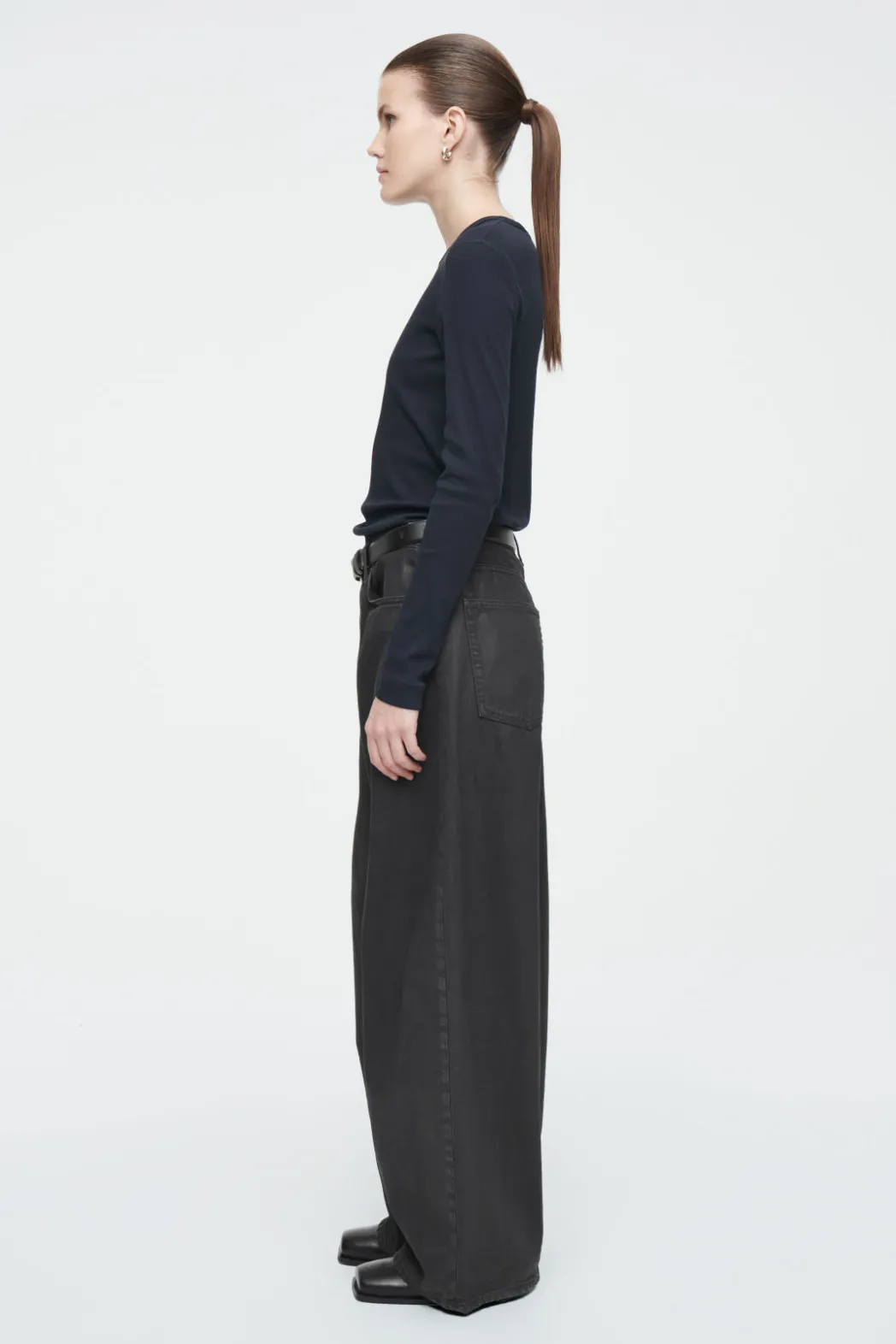 Sale COS RIBBED JERSEY LONG-SLEEVED TOP NAVY