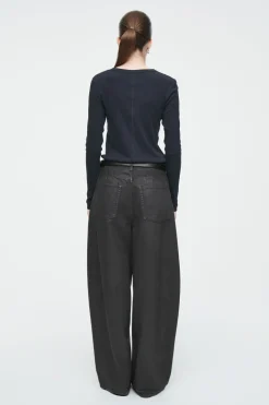 Sale COS RIBBED JERSEY LONG-SLEEVED TOP NAVY