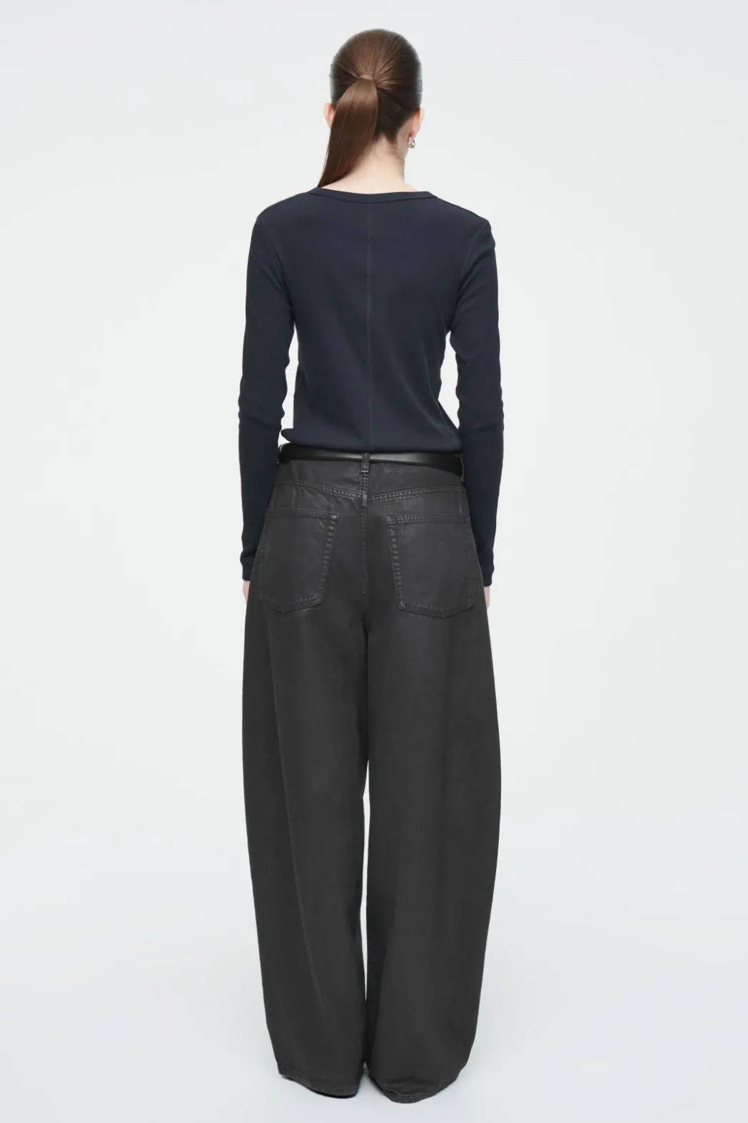 Sale COS RIBBED JERSEY LONG-SLEEVED TOP NAVY