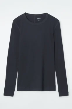 Sale COS RIBBED JERSEY LONG-SLEEVED TOP NAVY