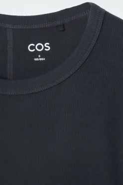 Sale COS RIBBED JERSEY LONG-SLEEVED TOP NAVY
