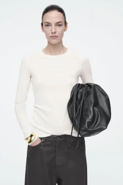 COS RIBBED JERSEY LONG-SLEEVED TOP WHITE