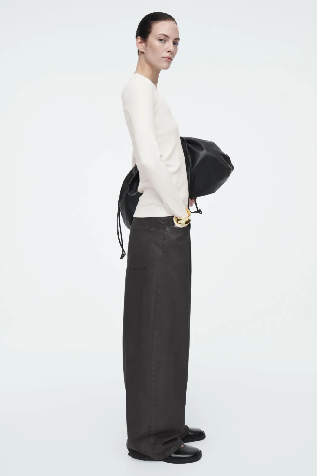 COS RIBBED JERSEY LONG-SLEEVED TOP WHITE