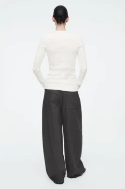 COS RIBBED JERSEY LONG-SLEEVED TOP WHITE