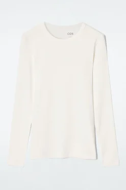 COS RIBBED JERSEY LONG-SLEEVED TOP WHITE