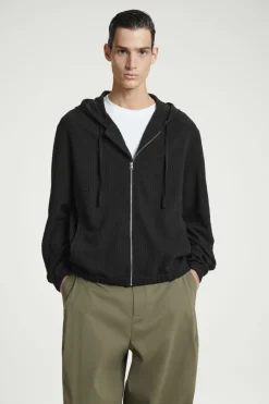 Outlet COS RIBBED JERSEY ZIP-UP HOODIE BLACK