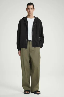 Outlet COS RIBBED JERSEY ZIP-UP HOODIE BLACK
