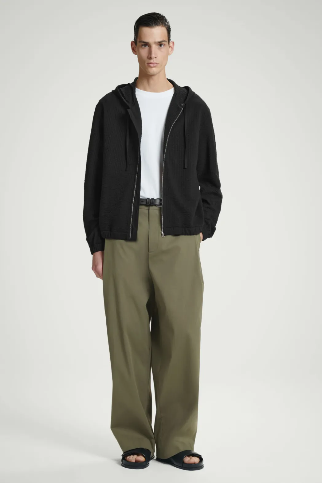 Outlet COS RIBBED JERSEY ZIP-UP HOODIE BLACK