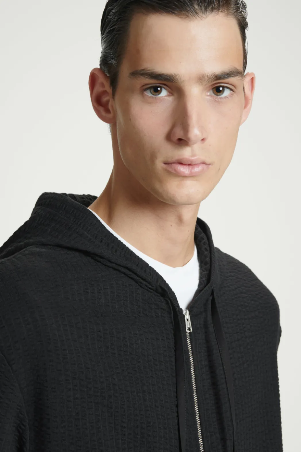 Outlet COS RIBBED JERSEY ZIP-UP HOODIE BLACK