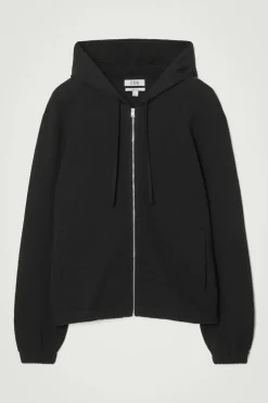 Outlet COS RIBBED JERSEY ZIP-UP HOODIE BLACK
