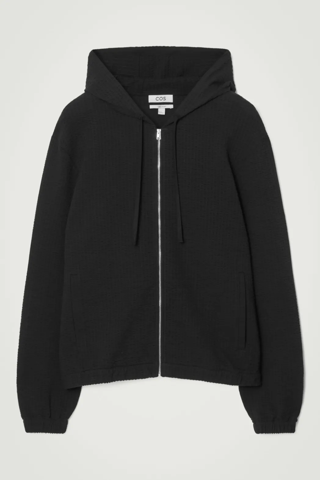 Outlet COS RIBBED JERSEY ZIP-UP HOODIE BLACK