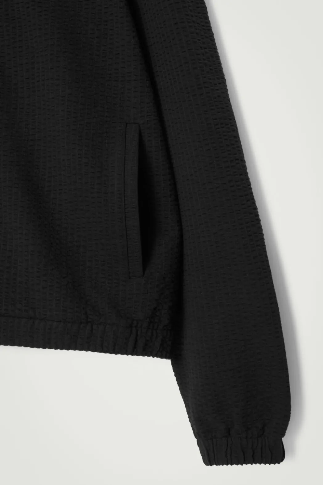 Outlet COS RIBBED JERSEY ZIP-UP HOODIE BLACK