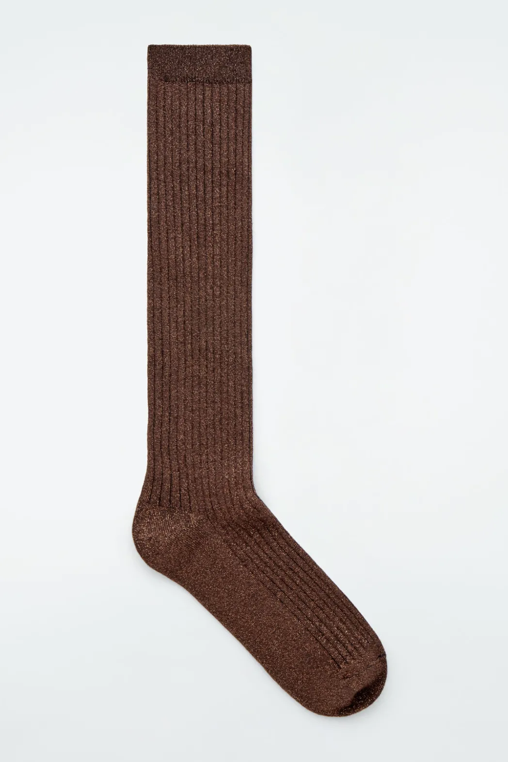 COS RIBBED LUREX KNEE SOCKS BROWN
