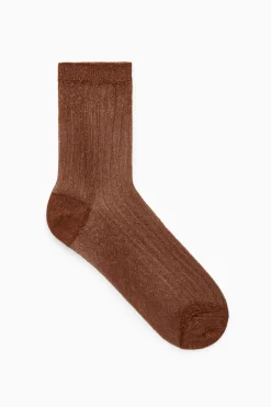 New COS RIBBED LUREX SOCKS COPPER