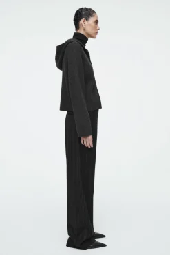 Outlet COS RIBBED MERINO WOOL HOODED JACKET CHARCOAL