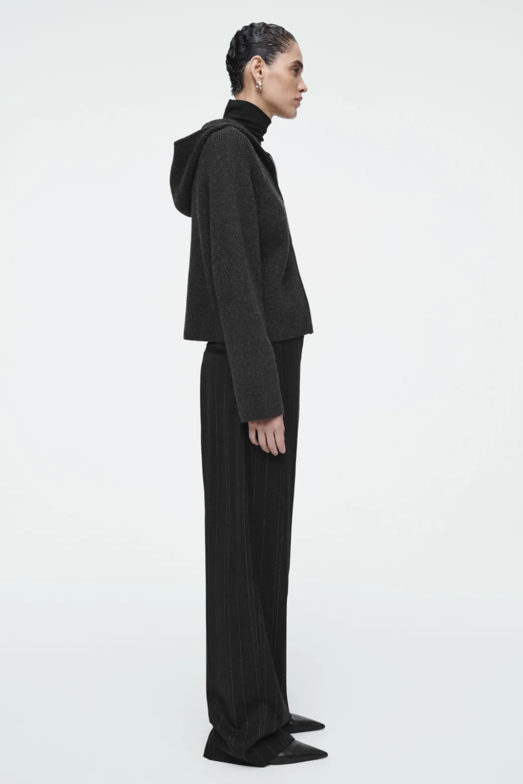 Outlet COS RIBBED MERINO WOOL HOODED JACKET CHARCOAL