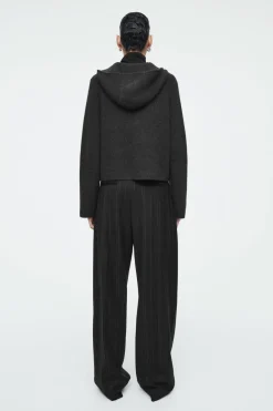 Outlet COS RIBBED MERINO WOOL HOODED JACKET CHARCOAL