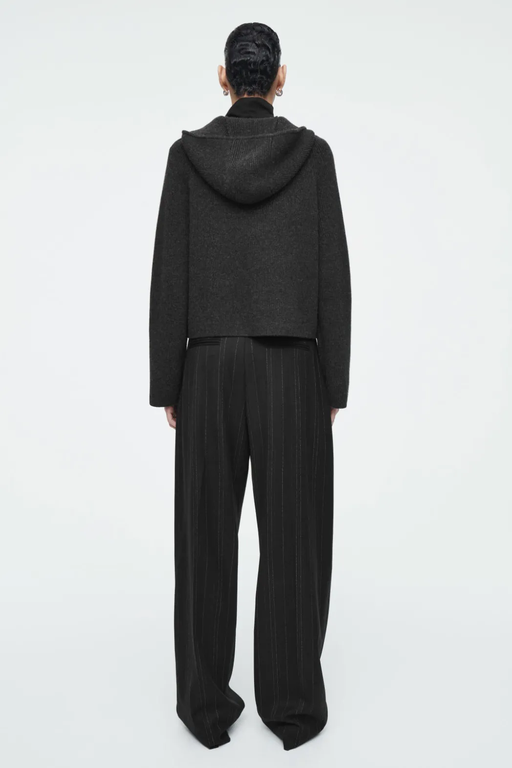 Outlet COS RIBBED MERINO WOOL HOODED JACKET CHARCOAL