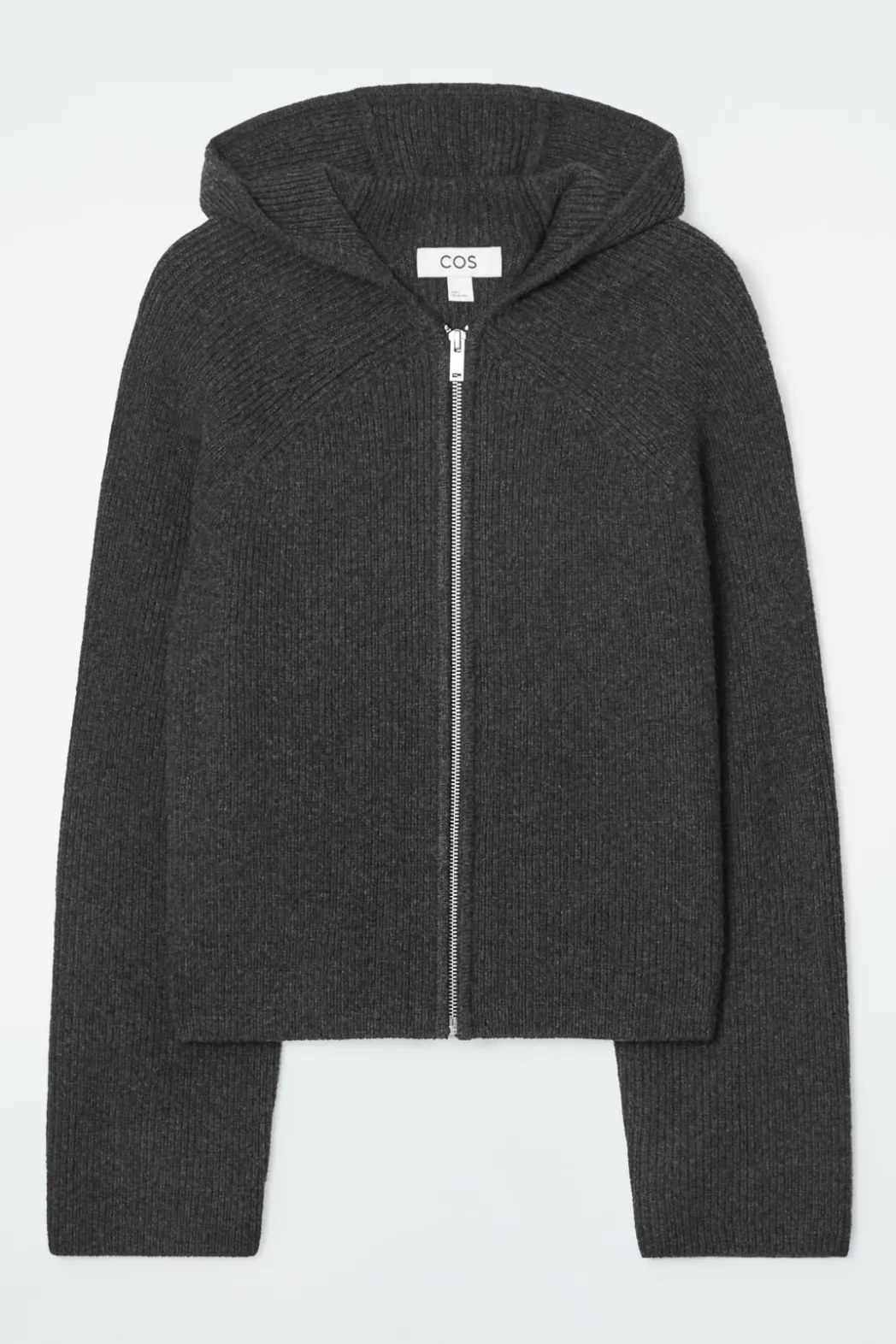 Outlet COS RIBBED MERINO WOOL HOODED JACKET CHARCOAL