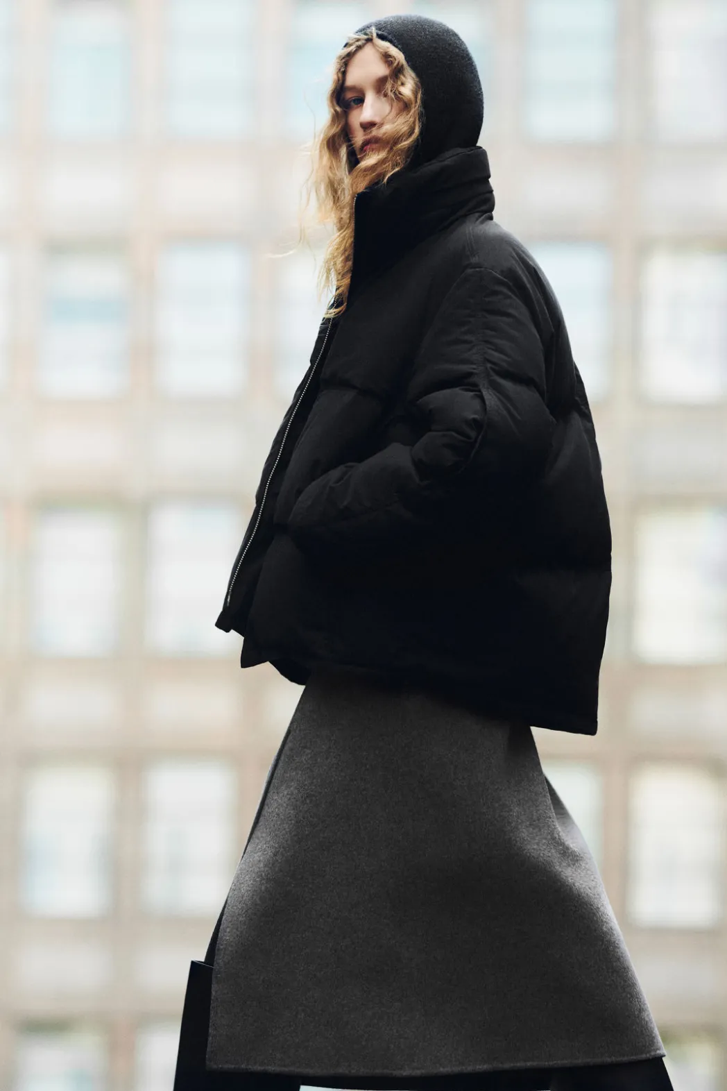 Outlet COS RIBBED MERINO WOOL HOODED JACKET CHARCOAL