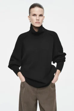 Best COS RIBBED MERINO WOOL TURTLENECK SWEATER BLACK