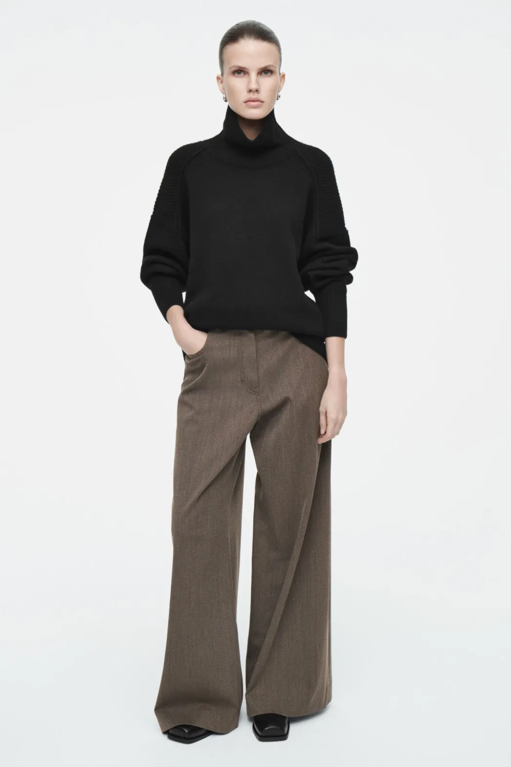 Best COS RIBBED MERINO WOOL TURTLENECK SWEATER BLACK
