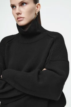 Best COS RIBBED MERINO WOOL TURTLENECK SWEATER BLACK