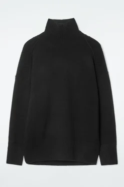 Best COS RIBBED MERINO WOOL TURTLENECK SWEATER BLACK