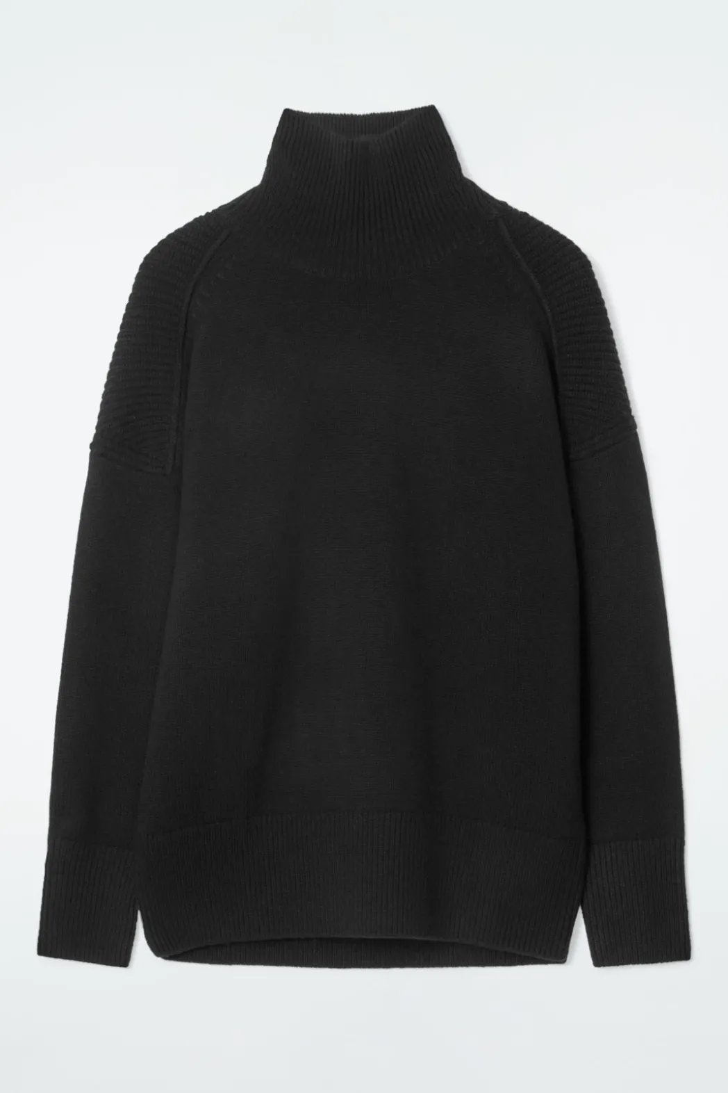 Best COS RIBBED MERINO WOOL TURTLENECK SWEATER BLACK
