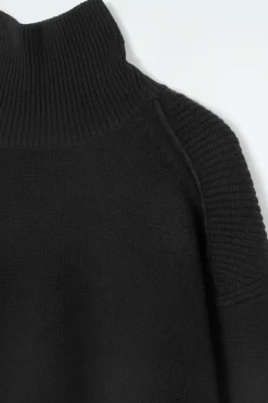 Best COS RIBBED MERINO WOOL TURTLENECK SWEATER BLACK