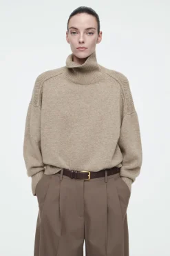 Online COS RIBBED MERINO WOOL TURTLENECK SWEATER BEIGE