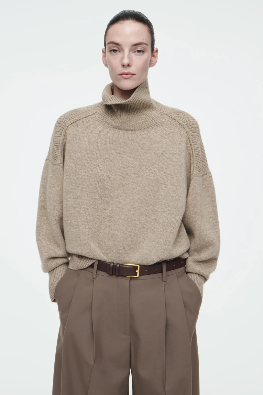 Online COS RIBBED MERINO WOOL TURTLENECK SWEATER BEIGE