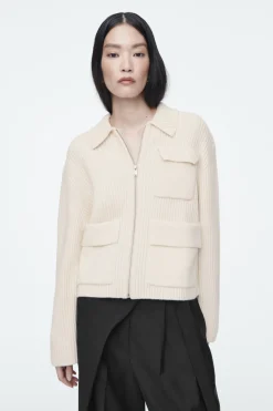 Sale COS RIBBED MERINO WOOL UTILITY JACKET CREAM