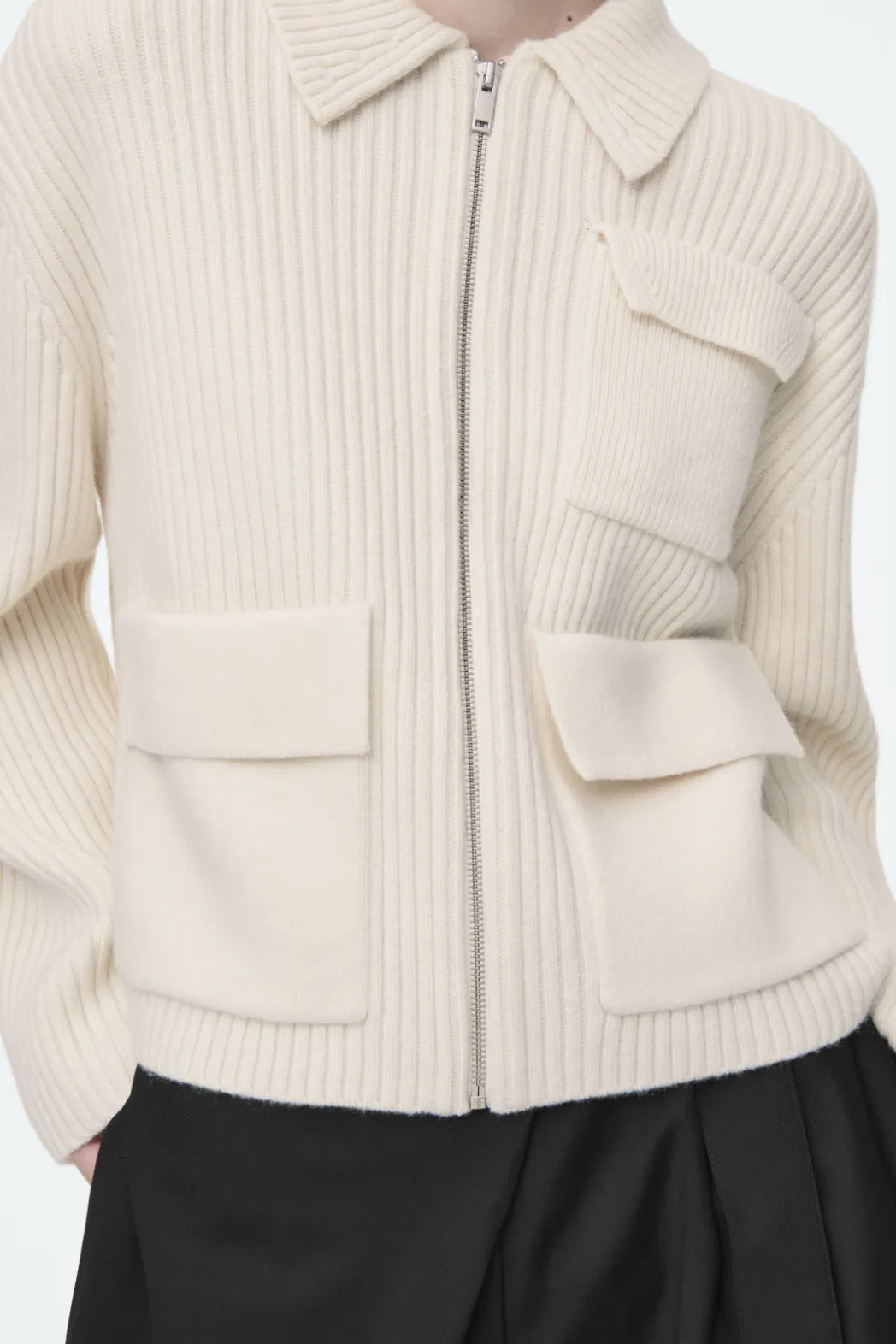 Sale COS RIBBED MERINO WOOL UTILITY JACKET CREAM