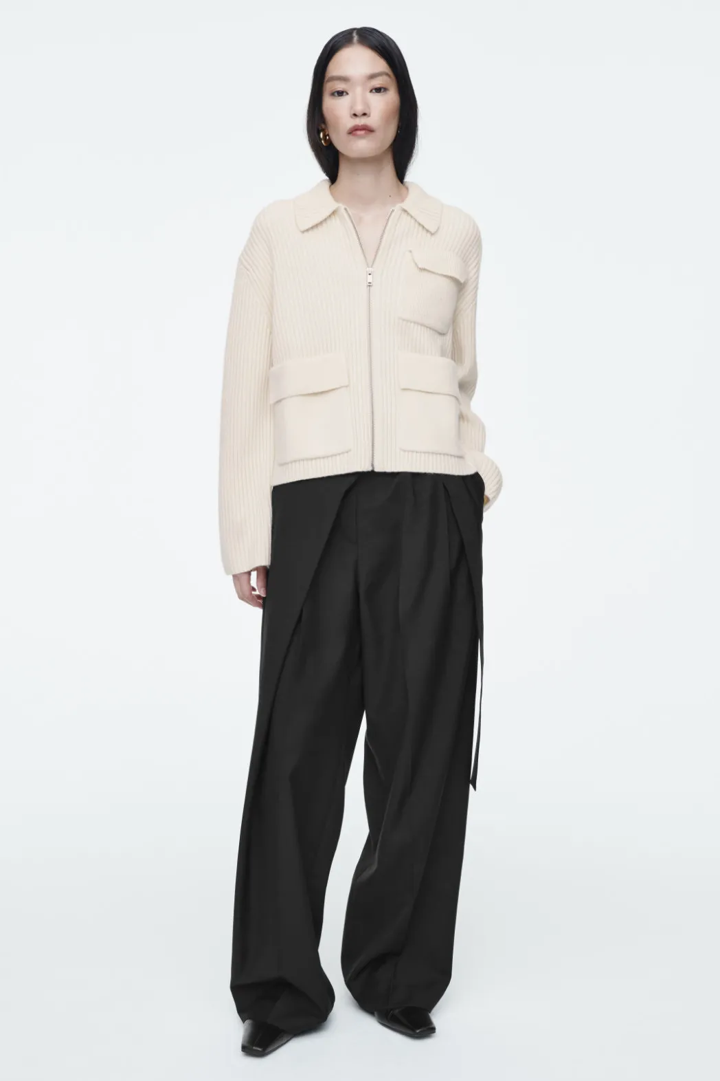 Sale COS RIBBED MERINO WOOL UTILITY JACKET CREAM