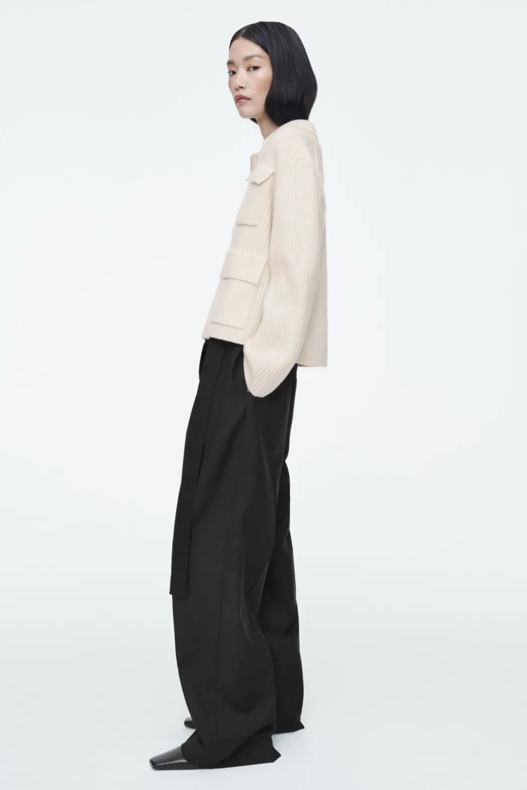Sale COS RIBBED MERINO WOOL UTILITY JACKET CREAM