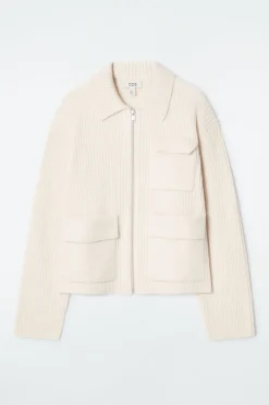 Sale COS RIBBED MERINO WOOL UTILITY JACKET CREAM