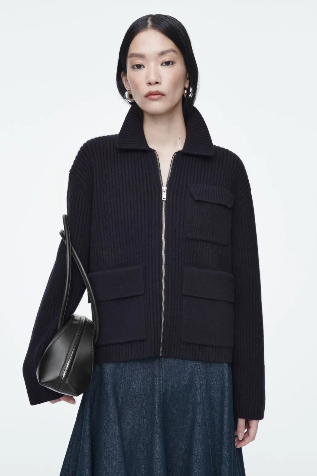 Outlet COS RIBBED MERINO WOOL UTILITY JACKET NAVY