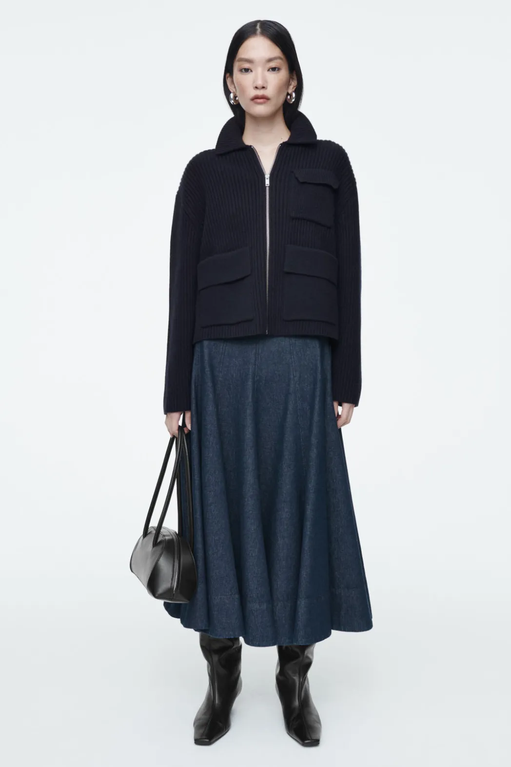 Outlet COS RIBBED MERINO WOOL UTILITY JACKET NAVY